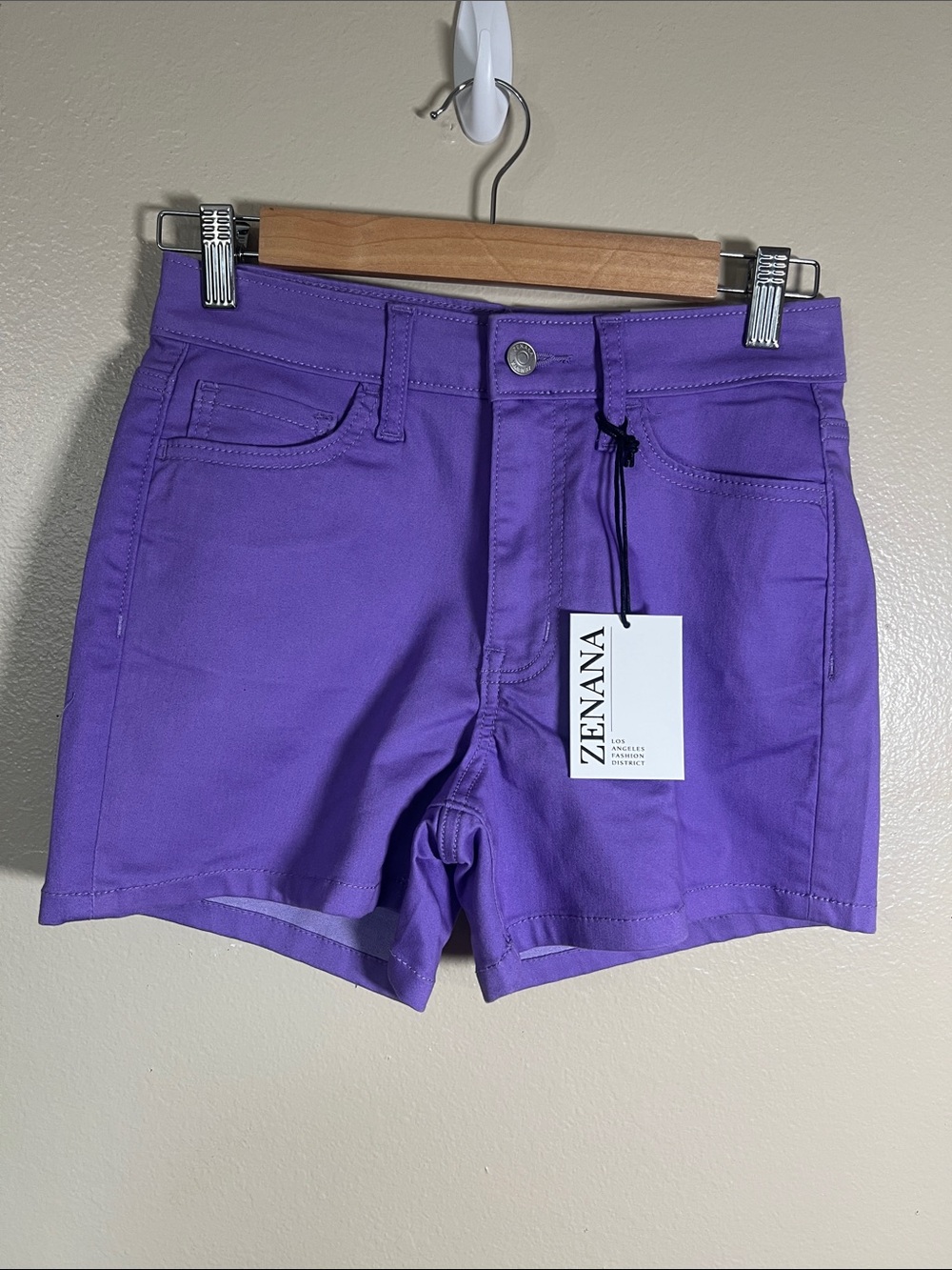 Zenana Outfitters Bright Purple High-Rise Denim Shorts